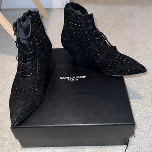 Saint Laurent Kid Scamosciato Crystal Booties size 37